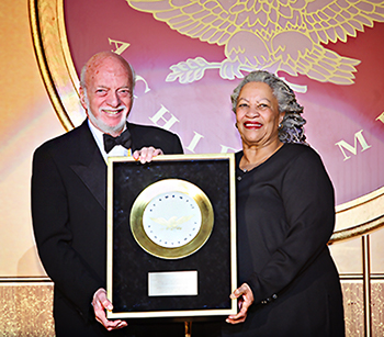 Harold Prince receives the Golden Plate award from Toni Morrison
