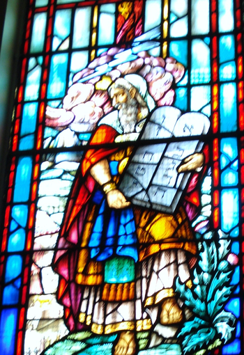 Moses and the Ten Commandments-stained glass window